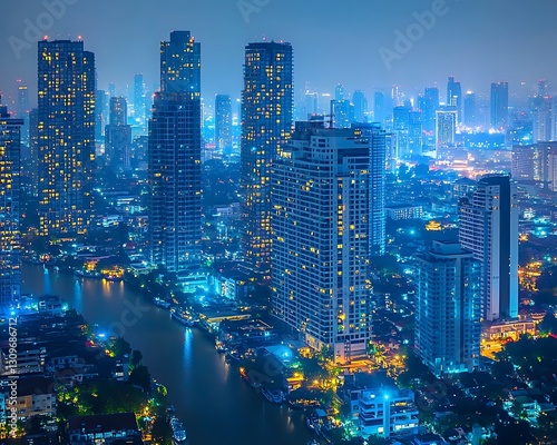 Wallpaper Mural Night cityscape with river and skyscrapers. Torontodigital.ca