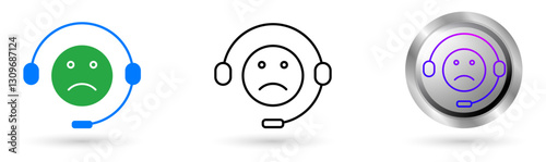 Bad Assistance modern icon presents automation technology in customer service, Available in various styles, including outline, solid, and glossy effects, ideal for helpdesk software etc.