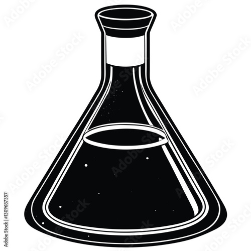 Erlenmeyer Flask Black Vector Illustration | Science Lab Glassware Icon