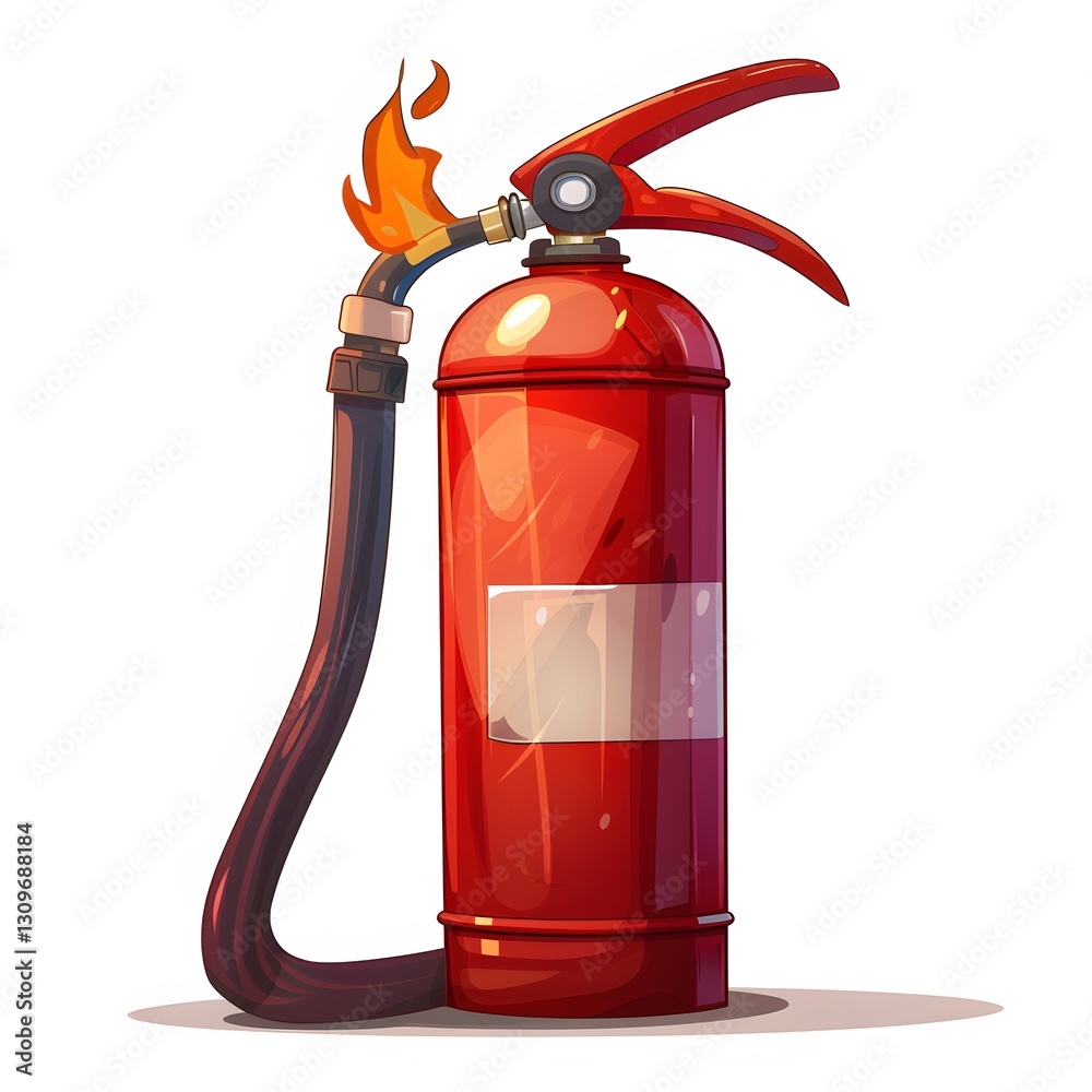 Obraz premium Rigid Red Fire Extinguisher with Flame on Nozzle for Safety Measures