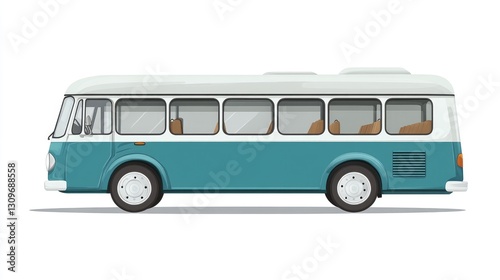 Vintage Teal and White Bus Illustration