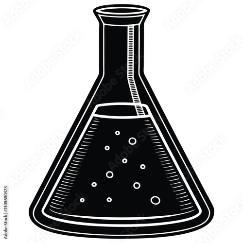 Erlenmeyer Flask Black Vector Illustration | Science Lab Glassware Icon