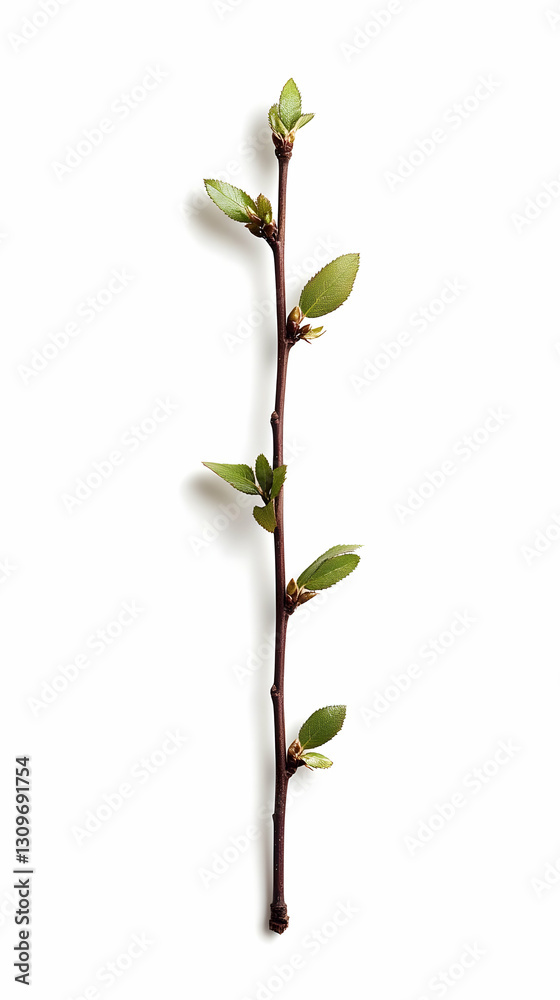 Spring Branch with New Leaves - Realistic Botanical Image Spring Branch with New Leaves - Realistic Botanical Image