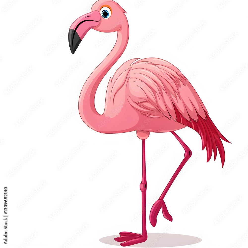Fototapeta premium Cartoon Flamingo Standing Gracefully on One Leg in Bright Colors