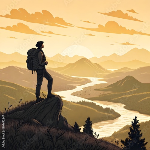 Solo Traveler Standing on a Mountain Overlooking the World