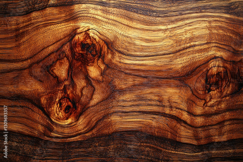 Rich, dark wood grain with prominent knots, showcasing natural texture and intricate patterns.