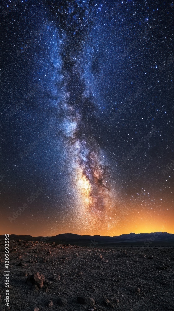 Milky Way Galaxy Over Desert Landscape: A Night Sky Spectacle
