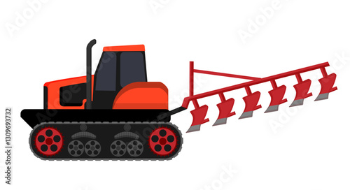 Red Tractor with Plow