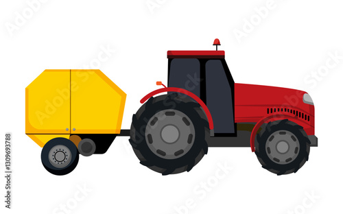 Red Tractor with Baler