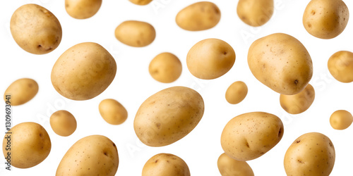 Falling Fresh Potatoes on White, Natural and Organic Potato Display for Food Lovers, PNG Transparent