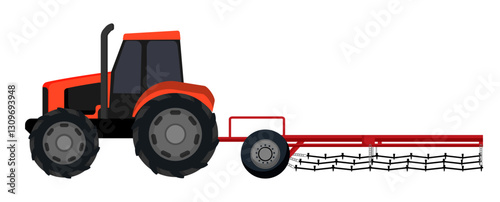Red Tractor with Chain Harrow