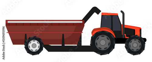 Red Grain Cart with Tractor