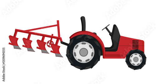 Red Tractor with Plow