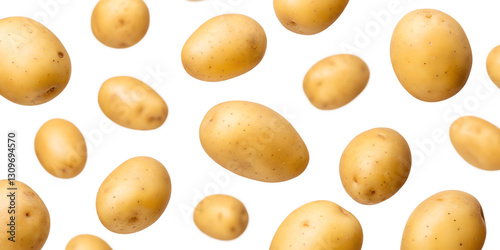 Freshly Falling Potatoes on White, Organic and Pure Potato Display for Cooking, PNG Transparent
