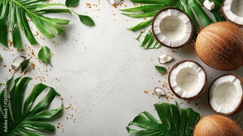 Wallpaper Mural Overhead view coconut harvest flat display white background  Torontodigital.ca