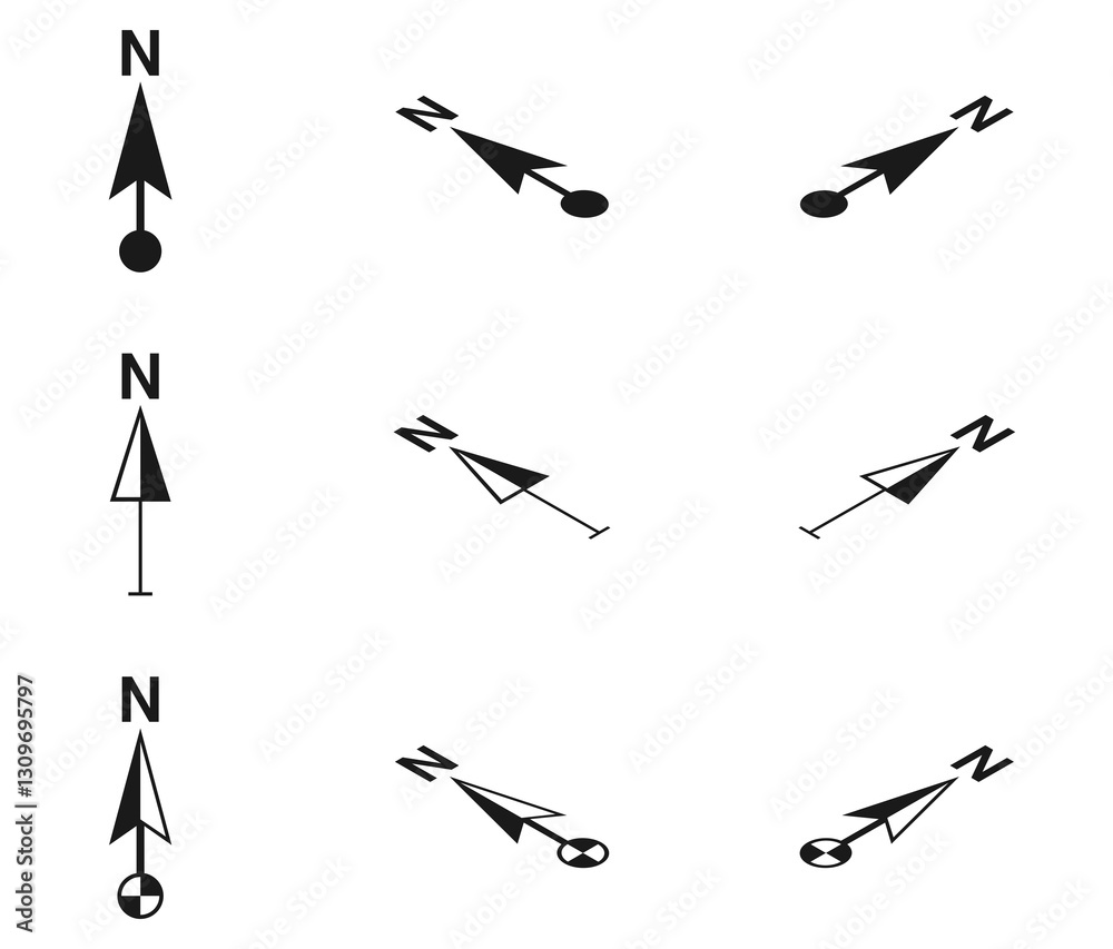architectural pointing  symbol,north point WITH PERSPECTIVE ANGLES 	
