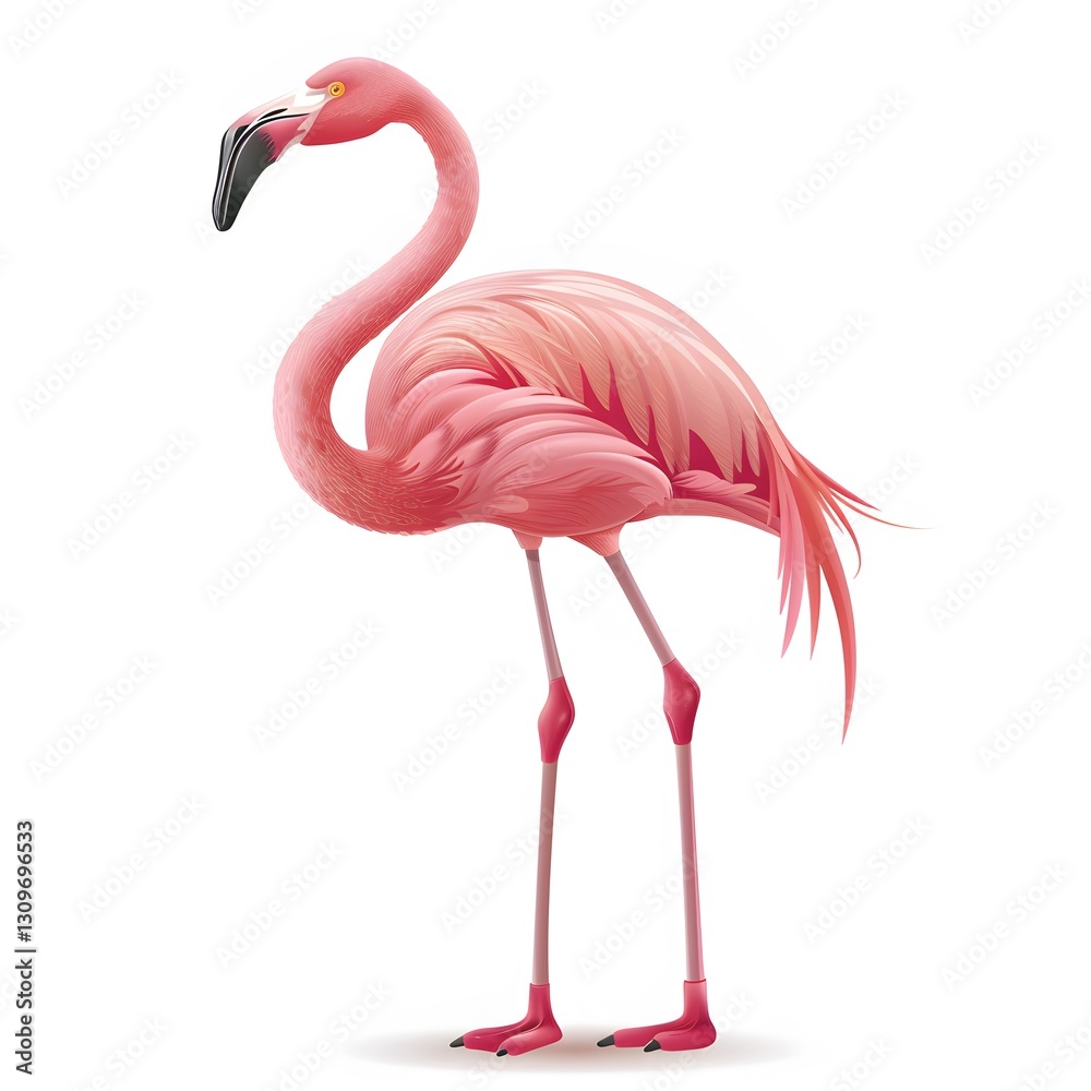 Fototapeta premium Pink Flamingo Standing Gracefully on One Leg in a Tropical Setting