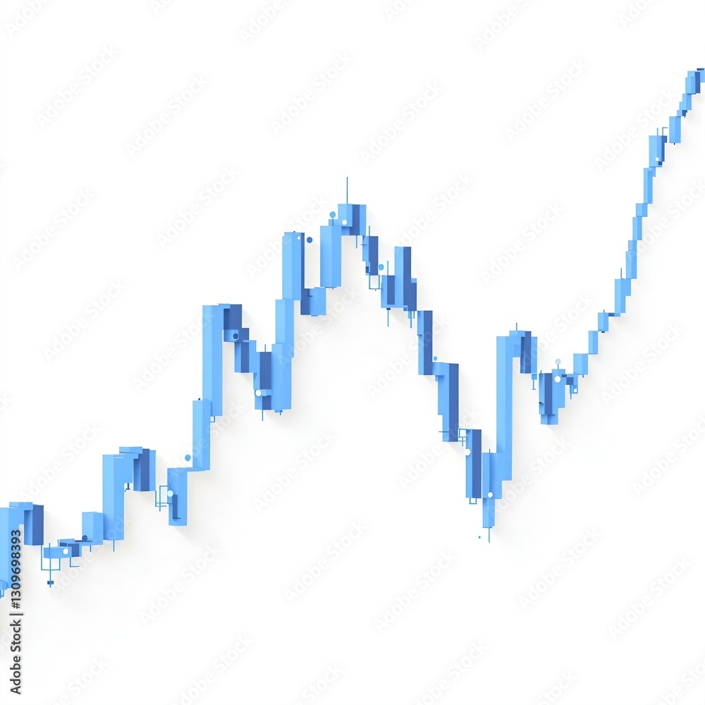 Fototapeta premium Blue Candlestick Chart Illustrating Stock Market Trends & Financial Analysis on White Background for Business & Investment Visualization