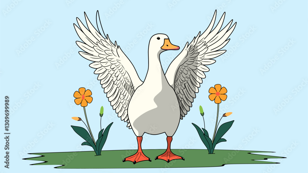 Fototapeta premium Minimalist line art drawing of goose bird, designed in an aesthetic and cozy style.