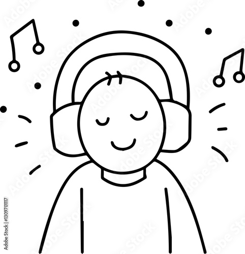 Music Festival Attendees concept Happy person enjoying music with headphones on.