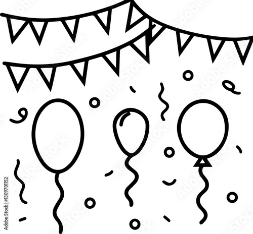 Music Festival Attendees concept Party balloons and decorations with confetti and streamers.