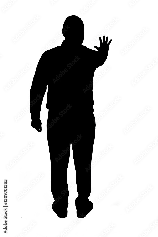 silhouette of back view of a man showing the stop sign with their hands silhouette of back view of a man showing the stop sign with their hands