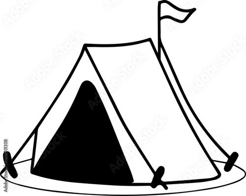 Music Festival Attendees concept Simple tent illustration with a flag on top.