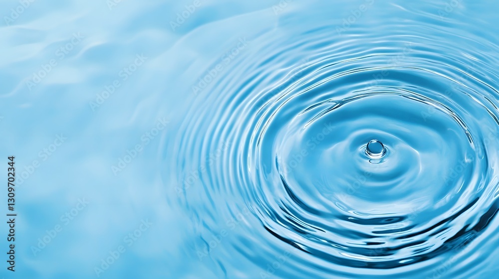 Close-Up of Serene Water Droplet Ripples on Calm Blue Surface