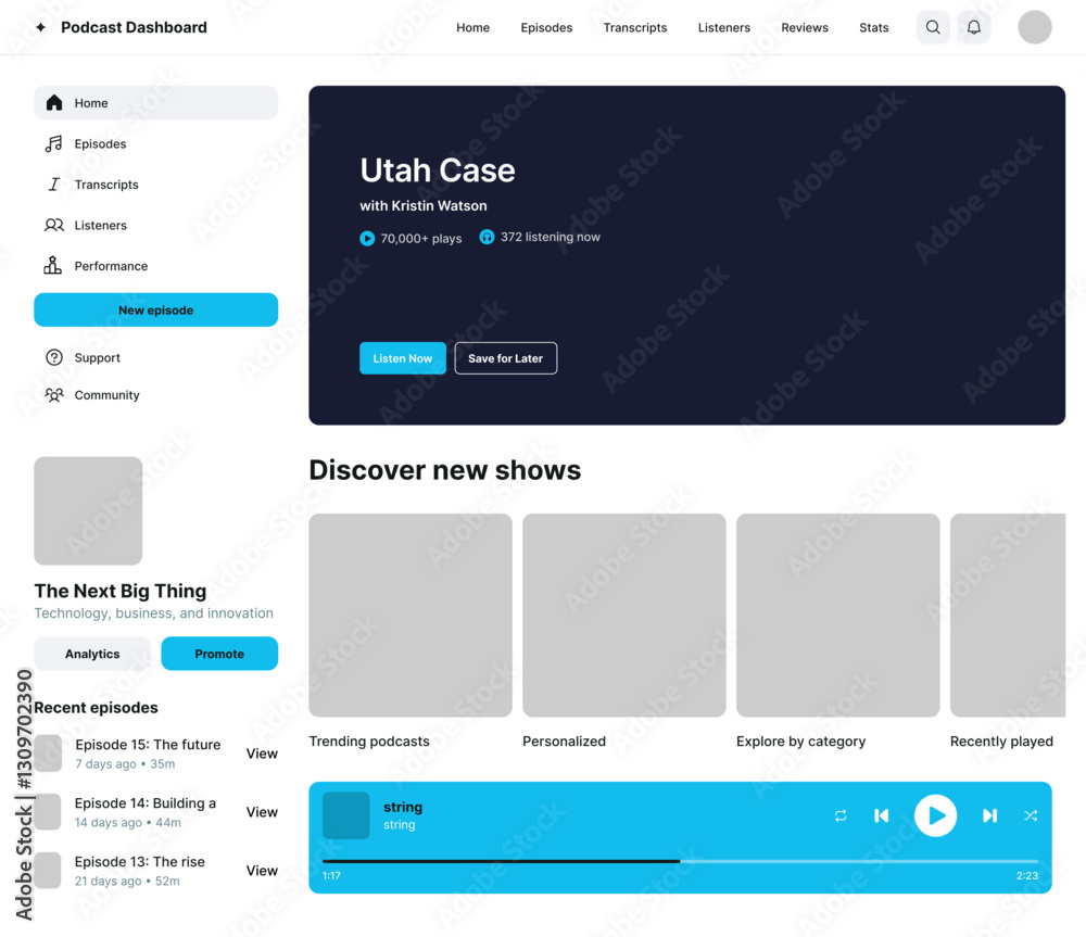 Podcast Dashboard CMS, Online Radio Show Web App, Streaming Analytics Tool UI Kit Template Podcast Dashboard CMS, Online Radio Show Web App, Streaming Analytics Tool UI Kit Template