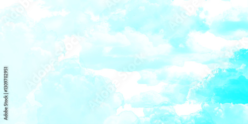 sunny sky blue light watercolor background. Aquarelle painting brush effect card paper textured canvas cloudy smoke space for text, entertaining card, template. aquamarine color graphics illustration