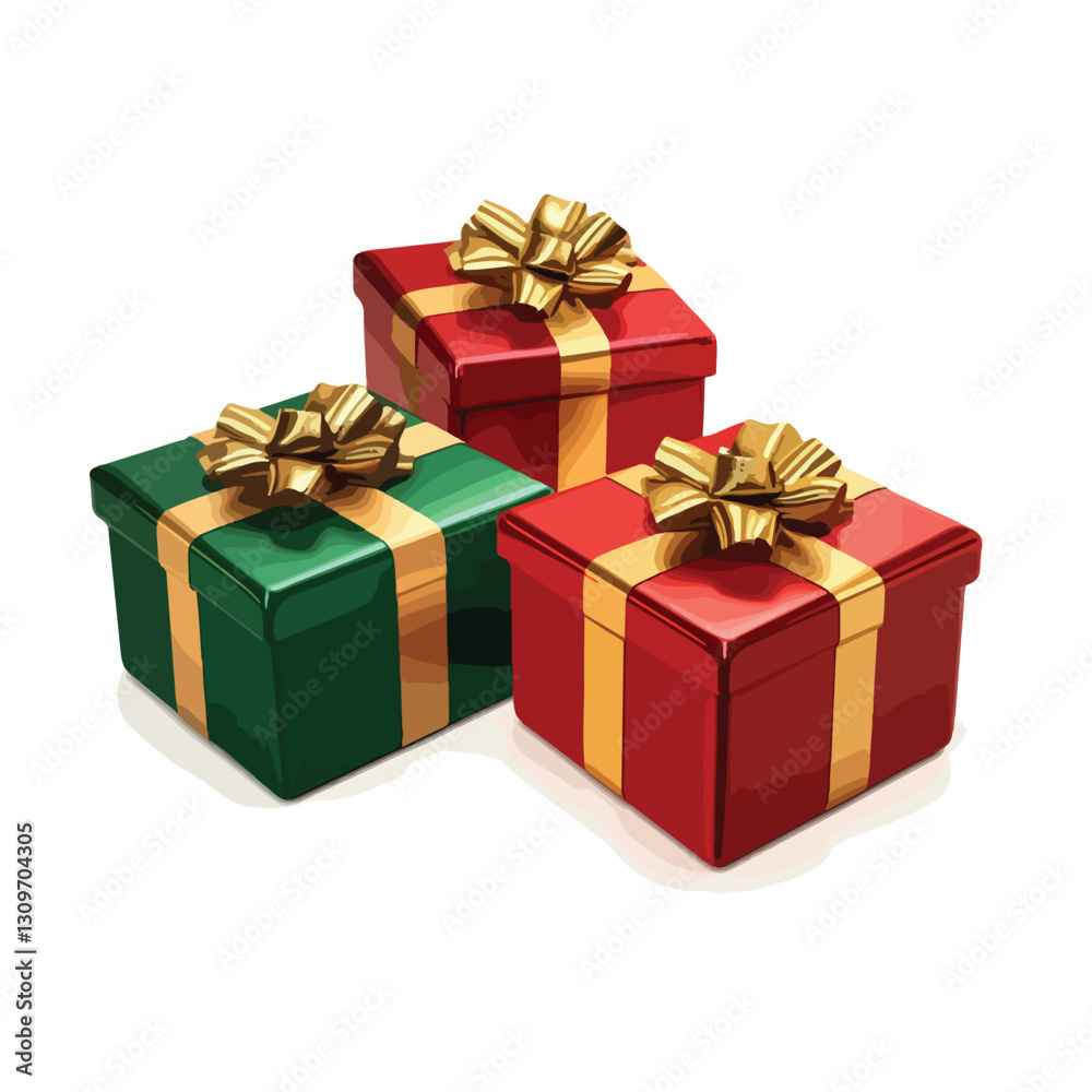 Stunning 3D Render of Three Red, Gold, and Green Christmas Gift Boxes Stunning 3D Render of Three Red, Gold, and Green Christmas Gift Boxes