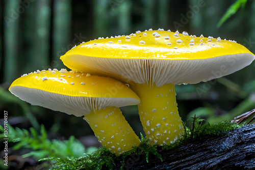 Vibrant Yellow Mushrooms Forest Illustration photo