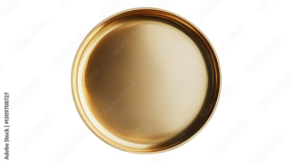 Round metallic tray in shiny gold color isolated on transparent background, PNG