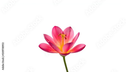 A single vibrant bloom, petals unfurled, isolated against a pure white backdrop, full bloom, colorful