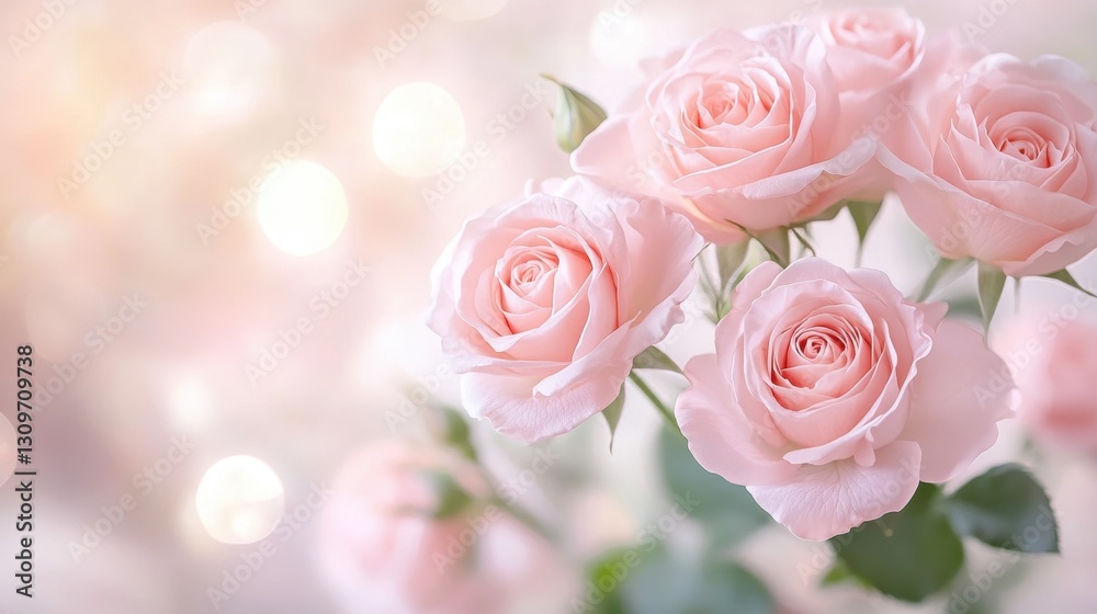 Elegant pink roses in soft focus with gentle light bokeh background Elegant pink roses in soft focus with gentle light bokeh background