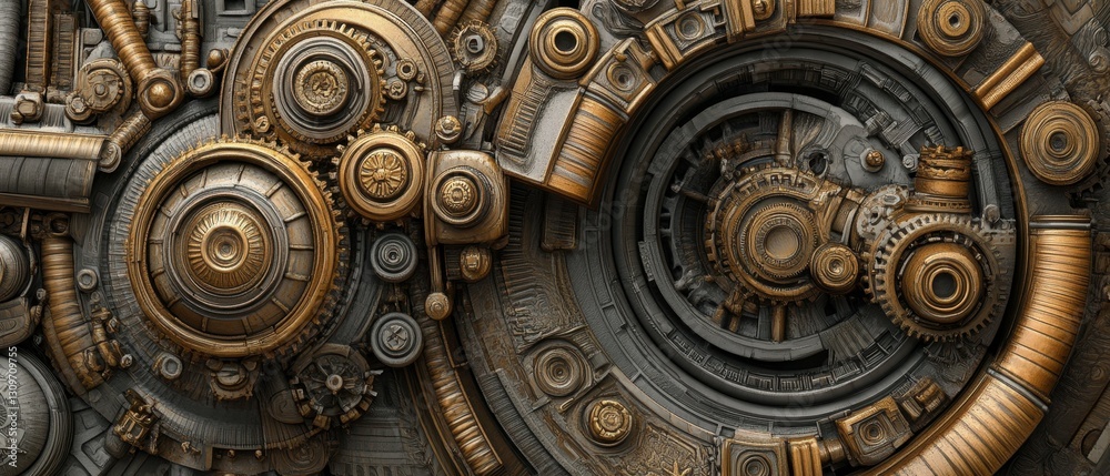 Obraz premium Intricate Gears and Mechanical Elements Create a Captivating Display of Steampunk-Inspired Design