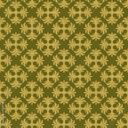 Gold art nouveau repeating motif seamless pattern