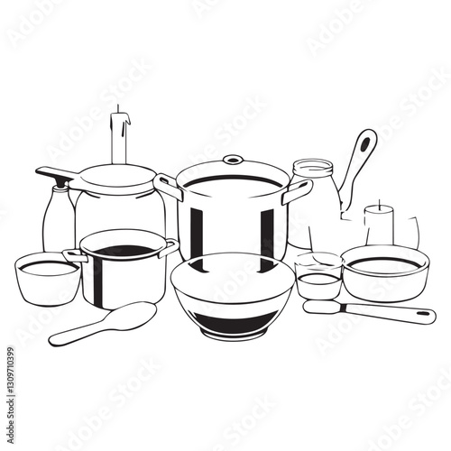 Cooking weights and measures set. Liquid culinary ingredients. Typical kitchen containers, utensils for different recipes. Flat vector illustration isolated on white background