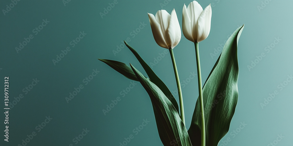 Obraz premium White tulips on a pastel blue background