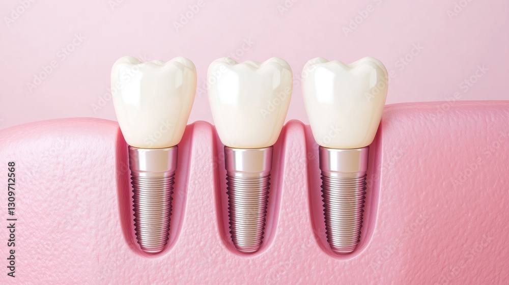 Obraz premium Dental Implants Demonstration Model Showing Three Artificial Teeth
