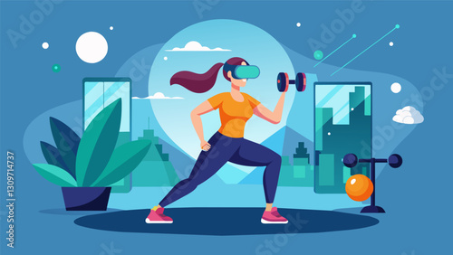 Turn your daily workout routine into an adventure with the fitness mirrors VR capabilities offering dynamic and everchanging virtual landscapes.. Vector illustration
