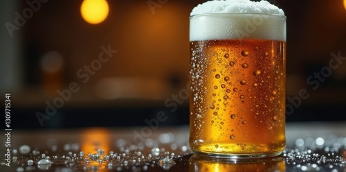 Sweaty cold beer bottle, condensation, droplets, still life, cold beer, pub