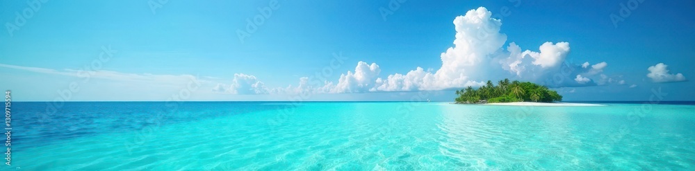 Turquoise water meets cloudless blue sky; Maldives idyllic scene , scenic, photo Turquoise water meets cloudless blue sky; Maldives idyllic scene , scenic, photo
