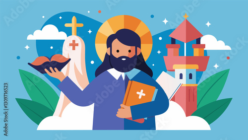 One student draws inspiration from the Psalms to create a whimsical illustration of Gods love and protection.. Vector illustration