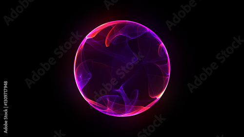 Abstract red globe orb. Red and violet particles sphere. Energy orb graphic. Bright glowing rotating 3d sphere. Colorful sphere with swirling smoke effect within. 4K. smoke ball.	