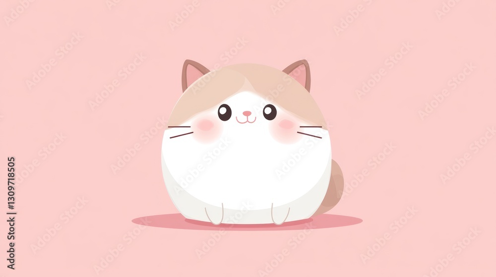 An adorable cartoon cat with rosy cheeks smiling softly