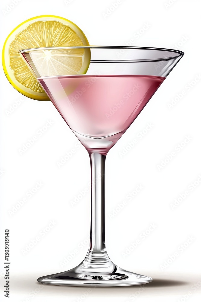 This vibrant pink cocktail features a refreshing lemon slice, enticing all to enjoy it This vibrant pink cocktail features a refreshing lemon slice, enticing all to enjoy it