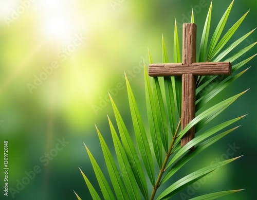 Obraz na płótnie Wooden Cross on Palm Branch w salonie