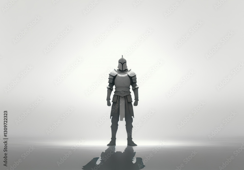 Fototapeta premium Silhouette of a knight in armor standing confidently against a light background
