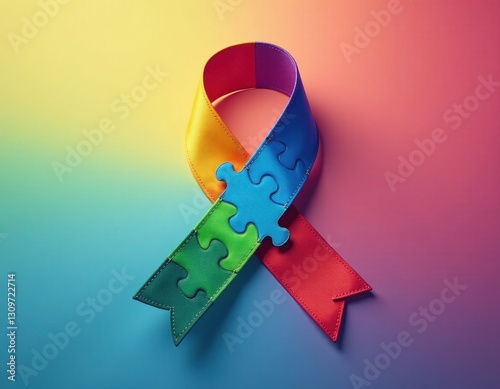 Obraz na płótnie Autism Awareness Ribbon with Puzzle Pieces w salonie